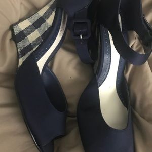 Blue and white sandals